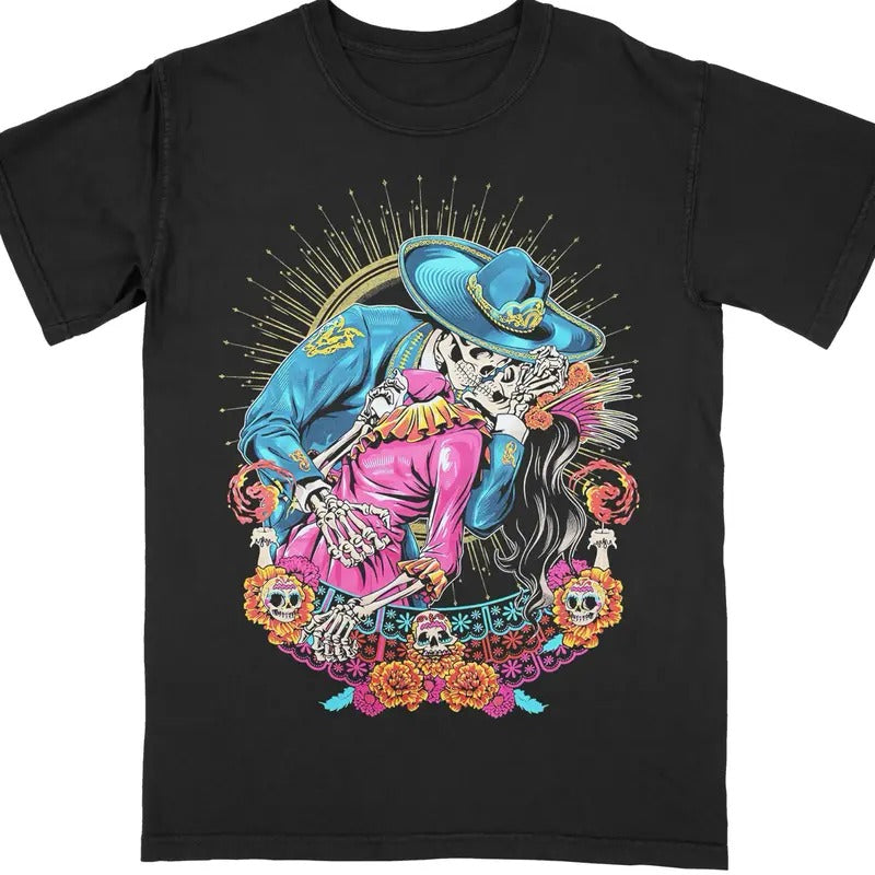 CHARRO & CATRINA DIA DE LOS MUERTOS T SHIRT Crewneck Cotton Tshirt Hoodie, Sweatshirt | RetroVerseTees.com