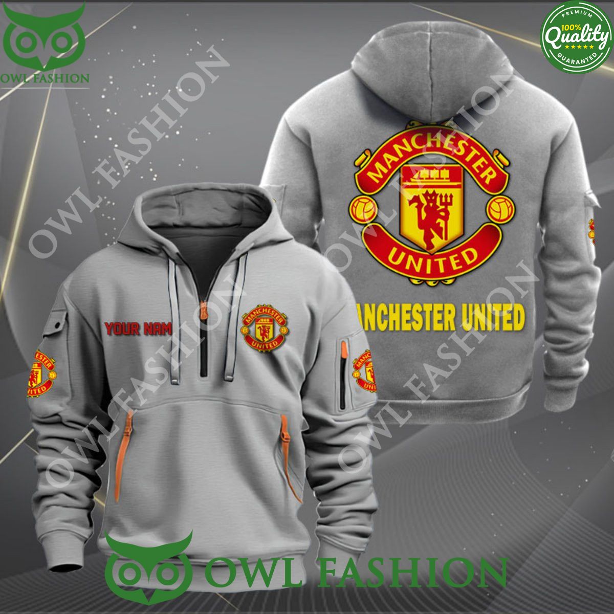 Personalized Manchester United FC Premier League Quarter Zip Hoodie