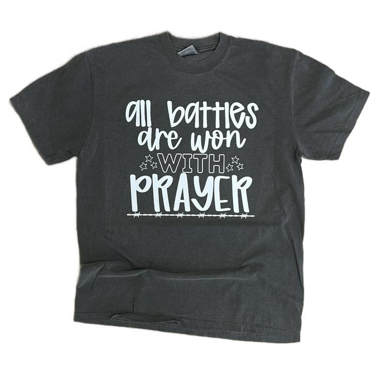 COMFORT COLORS - All Battles Are Won With Prayer on Pepper - Christian TShirt Hoodie, Sweatshirt | RetroVerseTees.com