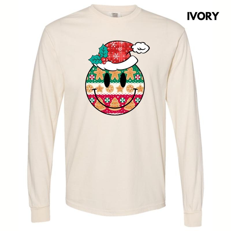 CRAZY Christmas Happy Face Long Sleeve Comfort Colors T-Shirt 'NLB' Hoodie, Sweatshirt | RetroVerseTees.com