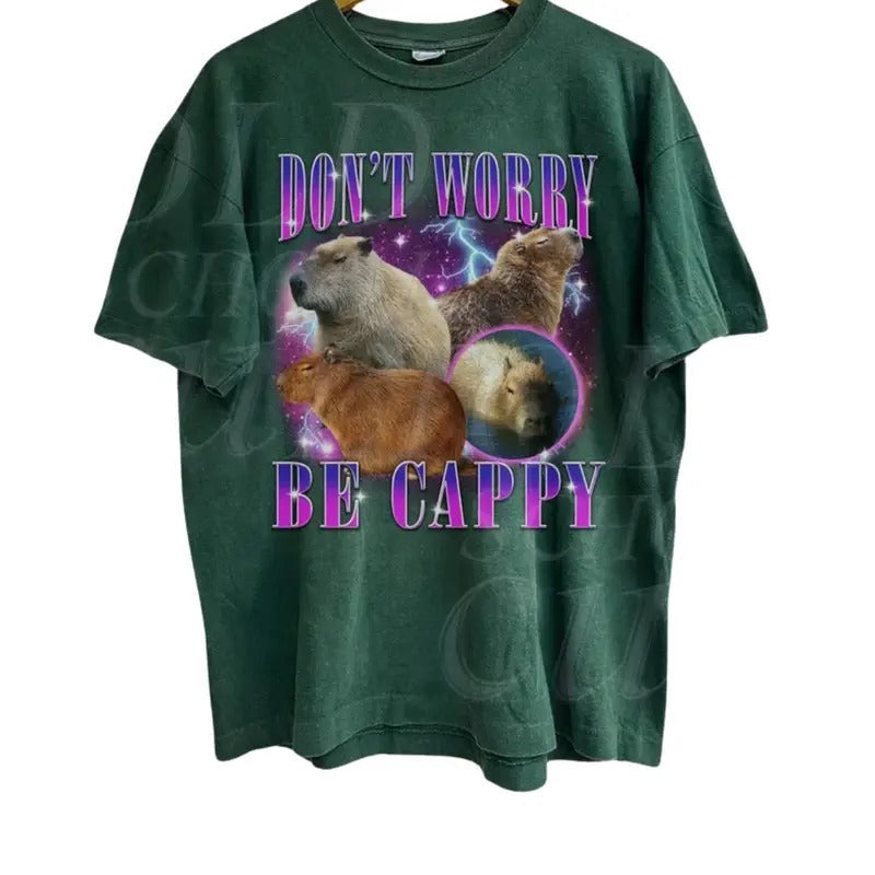 Cabybara Vintage 90s Bootleg Style Graphic T-Shirt, Retro Be Cappy Shirt, Trendy Shirts, Graphic Tee, Distressed Tee,...
