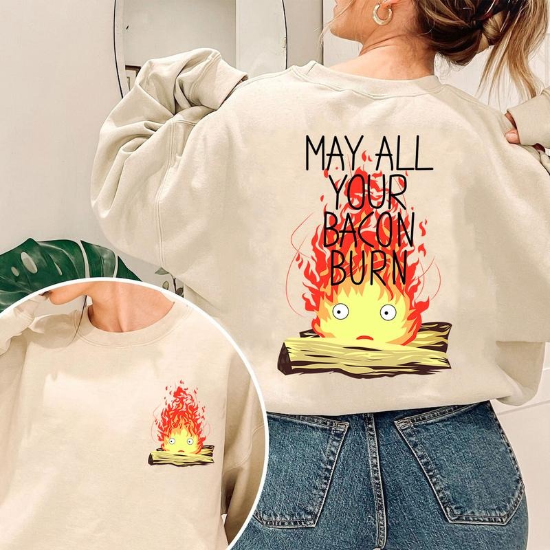 Calcifer May All Your Bacon Burn Howl's Moving Castle Sweatshirt T-Shirts, Hoodie | RetroVerseTees.com