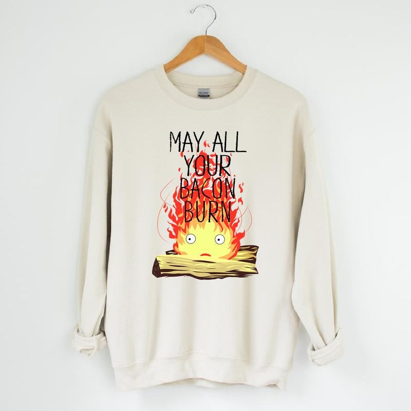 Calcifer May All Your Bacon Burn Howl's Moving Castle T-Shirt, Sweatshirt, Hoodiestyle{n002}2 Hoodie | RetroVerseTees.com