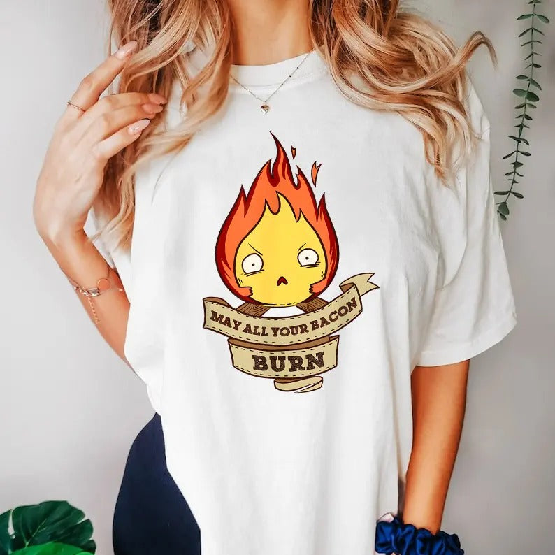 Calcifer May all Your bacon Burn Howl's Moving Castle T-Shirt Hoodie, Sweatshirt | RetroVerseTees.com