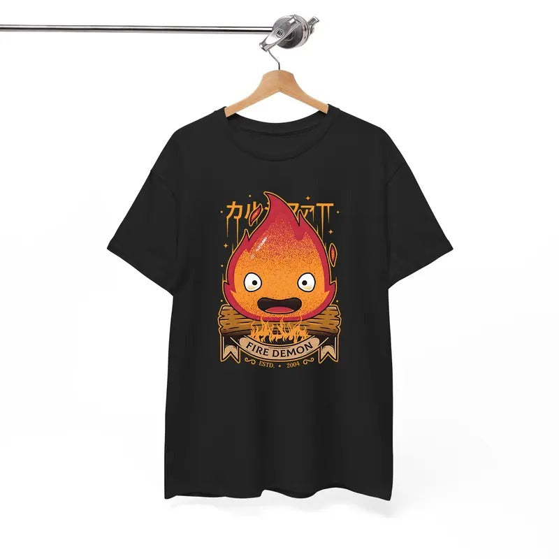 Calcifer Tshirt, Howls Moving Castle Tshirt, Howl And Sophie, Anime Hoodie, Sweatshirt | RetroVerseTees.com
