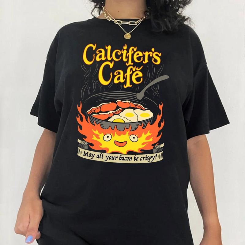 Calcifer's Cafe May All Your Bacon & Eggs Be Crispy Cooking T-Shirt Hoodie, Sweatshirt | RetroVerseTees.com