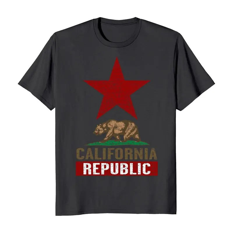 California Republic Flag Large Star Men's T-Shirt Casual Crewneck Hoodie, Sweatshirt | RetroVerseTees.com