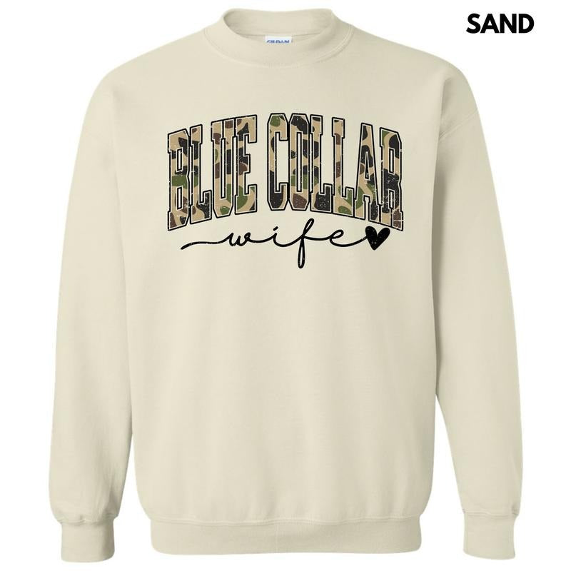 Camo Blue Collar Wife Sweatshirt 'NLB' T-Shirts, Hoodie | RetroVerseTees.com