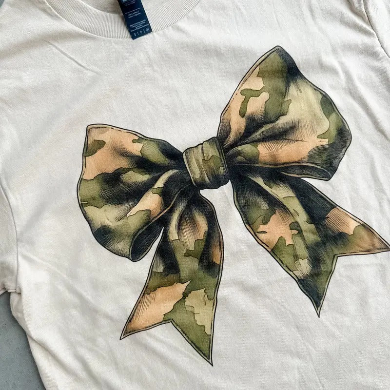 Camo Bow Graphic Top T-Shirts, Hoodie, Sweatshirt | RetroVerseTees.com