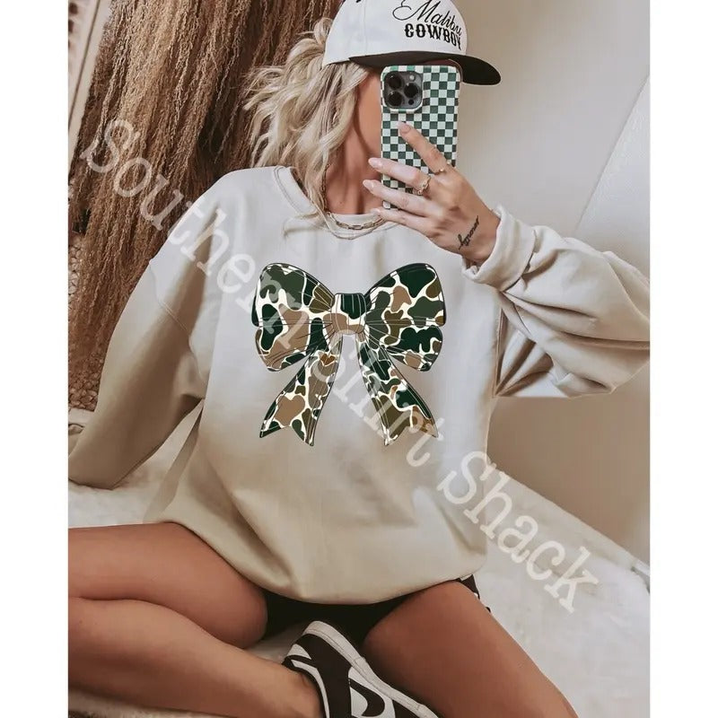 Camo Bow sweatshirt T-Shirts, Hoodie | RetroVerseTees.com