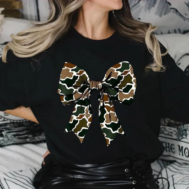 Camo Coquette Bow Sweater, Dove Season, Girls Camo Bow Tee, Hunting Coquette Bow, Full Sizes, Full Colors Hoodie, Sweatshirt