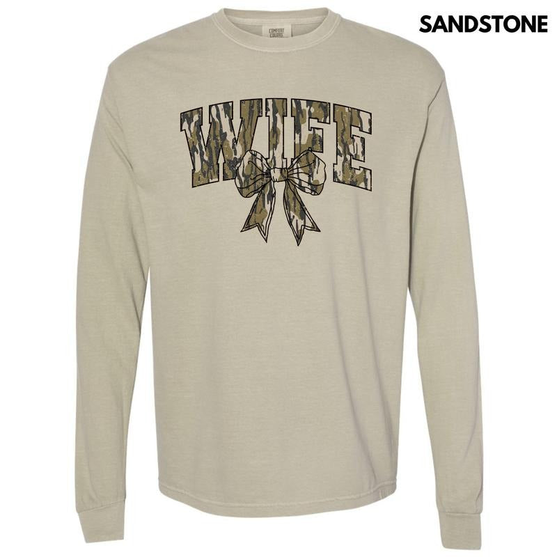 Camo Wife Coquette Long Sleeve Comfort Colors T-Shirt 'NLB' Hoodie, Sweatshirt | RetroVerseTees.com