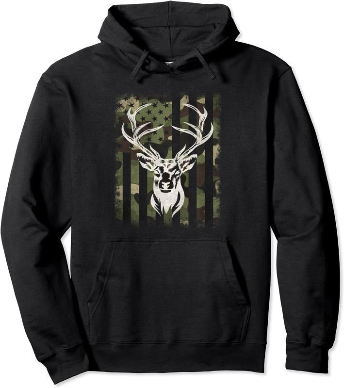 Camouflage American Flag Whitetail Buck Deer Hunting Hunter Hoodie | Unisex Hooded Sweatshirt T-Shirts | RetroVerseTees.com
