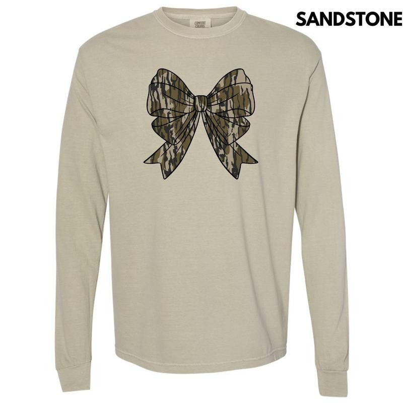 Camouflage Bow Long Sleeve Comfort Colors T-Shirt 'NLB' Hoodie, Sweatshirt | RetroVerseTees.com