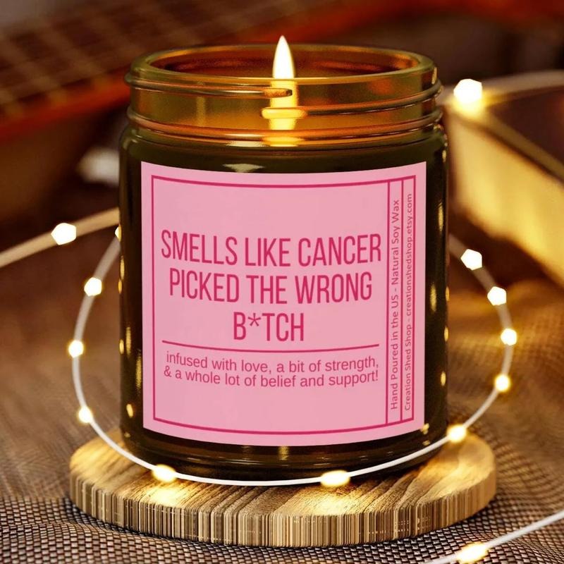 Cancer Survivor Candle Gift, Cancer Picked The Wrong B*tch, Funny Candle,Cancer Warrior,  Patient Support Care Gift...