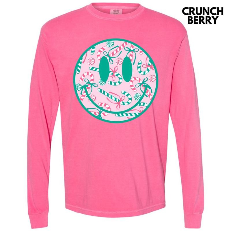 Candy Cane Happy Face Long Sleeve Comfort Colors T-Shirt 'NLB' Hoodie, Sweatshirt | RetroVerseTees.com