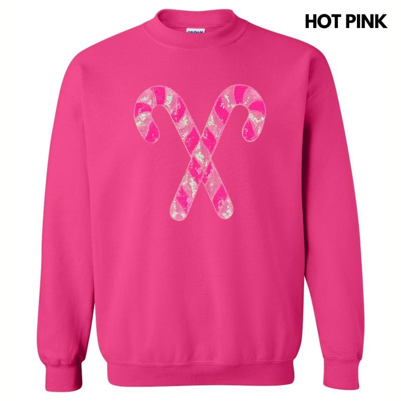 Candy Canes Pink Sequin Patch Sweatshirt T-Shirts, Hoodie | RetroVerseTees.com