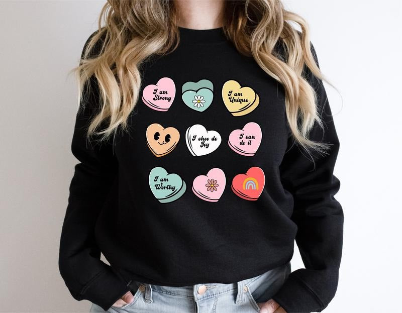 Candy Valentine Sweatshirt, Valentine's Day Hoodie, Conversation Sweatshirt For Woman And Girlfriend, Cute Hearts Hoodie,...