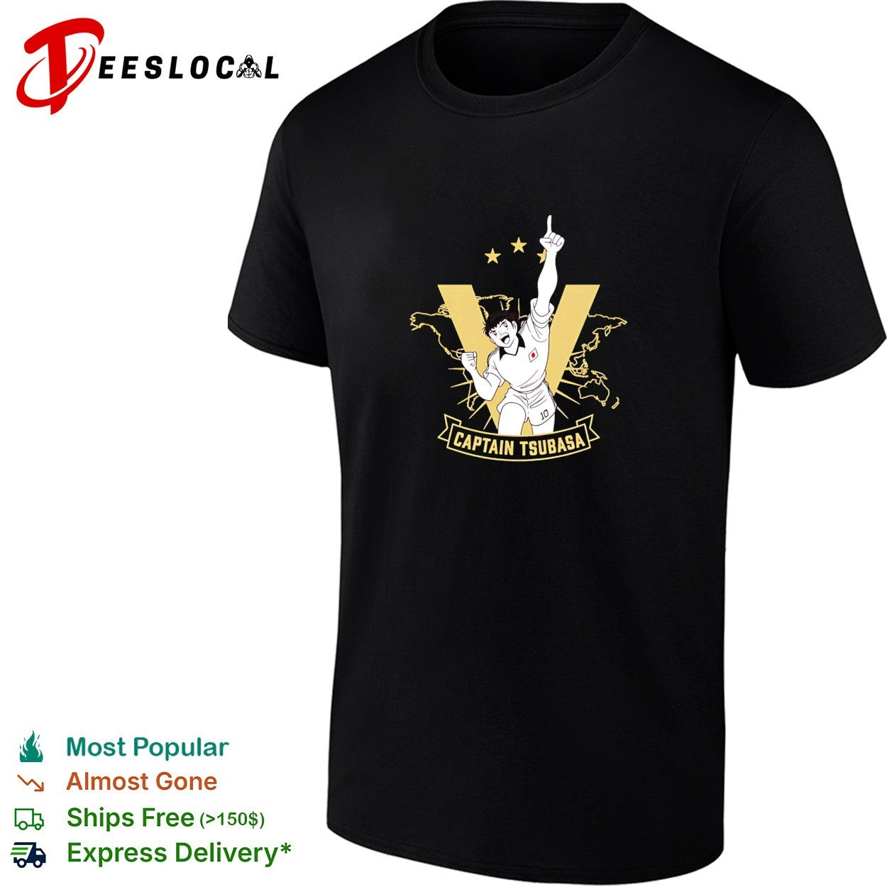Captain Tsubasa number 10 raising fist celebrating world map shirt