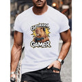 Capybara Gamer Graphic T-Shirt Men's Polyester Knit Crew Neck Casual Short Sleeve Tee with Geometric Capybara Print for...