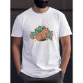 Capybara Print Tees For Men, Casual Crew Neck Short Sleeve T-Shirt, Comfortable Breathable T-shirt For Summer Made in USA...