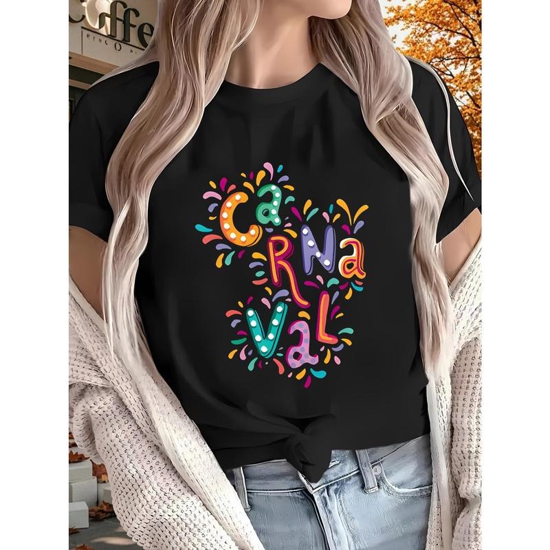 Carnival! Happy Carnivalgift 1pc New Women'WB shield T-Shirt, Summer, Pure, Printed, Short Sleeved Top, Black Gunpla...