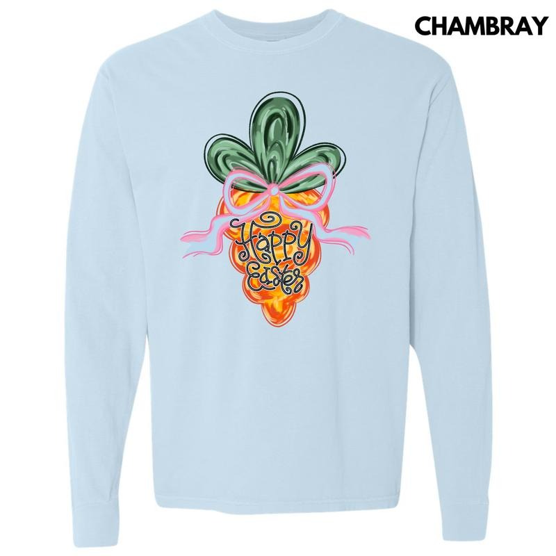 Carrot Happy Easter Long Sleeve Comfort Colors T-Shirt 'NLB' Hoodie, Sweatshirt | RetroVerseTees.com
