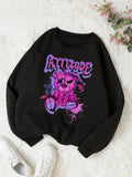 Cartoon Bear Print Crewneck Drop Shoulder Pullover, Crew Neck Sweatshirt for Lady Wear, Comfort TNF Round Neck Long...