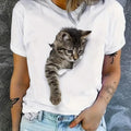Cartoon Cat 2D T-shirt Short Sleeved Round Neck Casual Sports Top Summer TNF Clothing Women'WB shield Clothing Pattern...