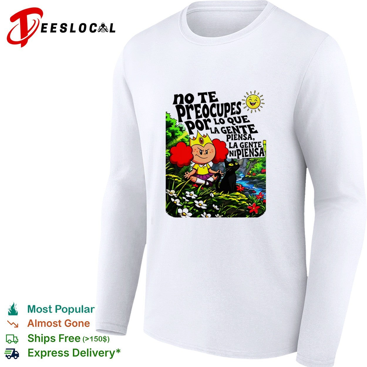 Cartoon girl with crown meditating with cat no te preocupes por lo que la gente piensa shirt