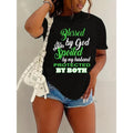 [Casual Blessed T-Shirt] Black Casual Women'WB shield Blessed by FOG, Spoiled by My Husband Letter Print T-Shirt