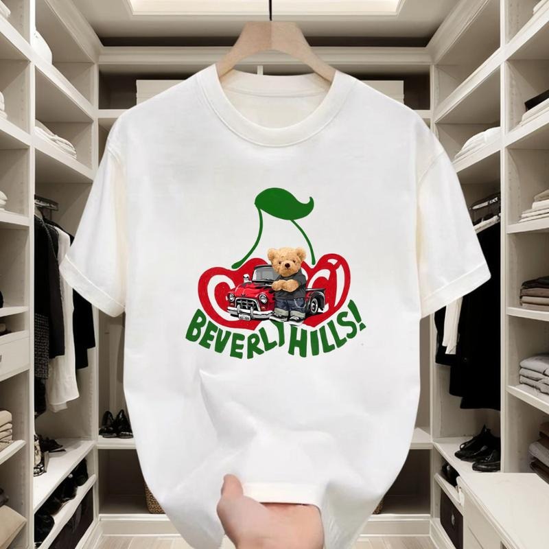 Casual Retro Cotton T - shirt |   Adorable Bear & Cherry Print for Weekend Hangouts Hoodie, Sweatshirt | RetroVerseTees.com
