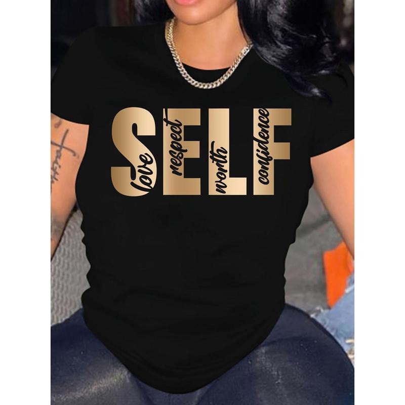 Casual Short Sleeve Letter Print Crew Neck T-Shirt for Spring & Summer, Women'WB shield Clothing style 04 Hoodie, Sweatshirt