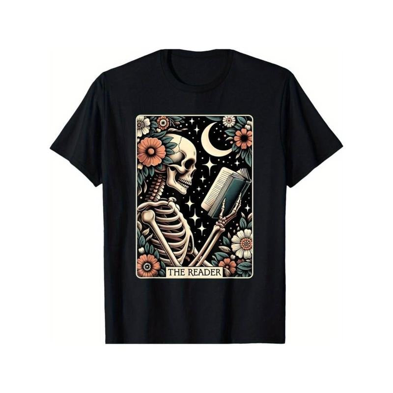 Casual T-shirt [Fast Arrival] TNF Reader Tarot Card Skeleton Reading Book Bookworm Bookish T-Shirt for Men Women,...