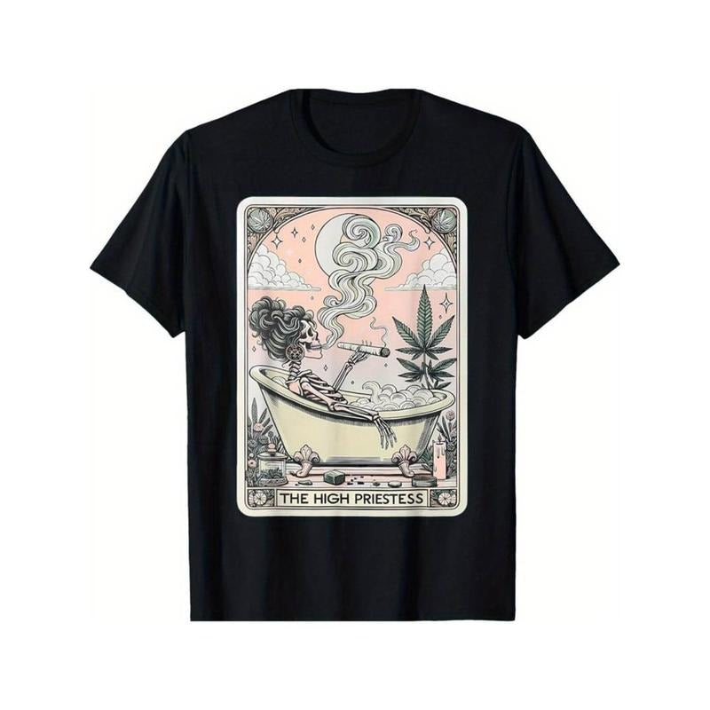 Casual T-shirt [Fast Arrival] Tarot Card TNF High Priestess Mystic Funny Skeleton Outfit T-Shirt for Men Women Menswear...