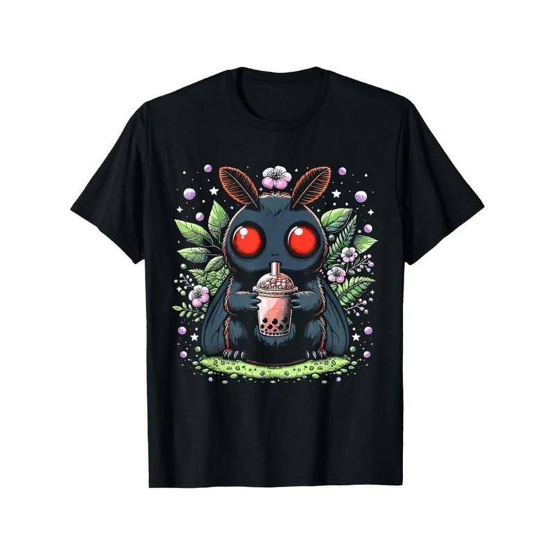 Casual T-shirt [Mothman Boba Tea Graphic Tee] FOG Cotton Mothman Boba Tea Kawaii Graphic Tee Comfy Menswear Hoodie,...
