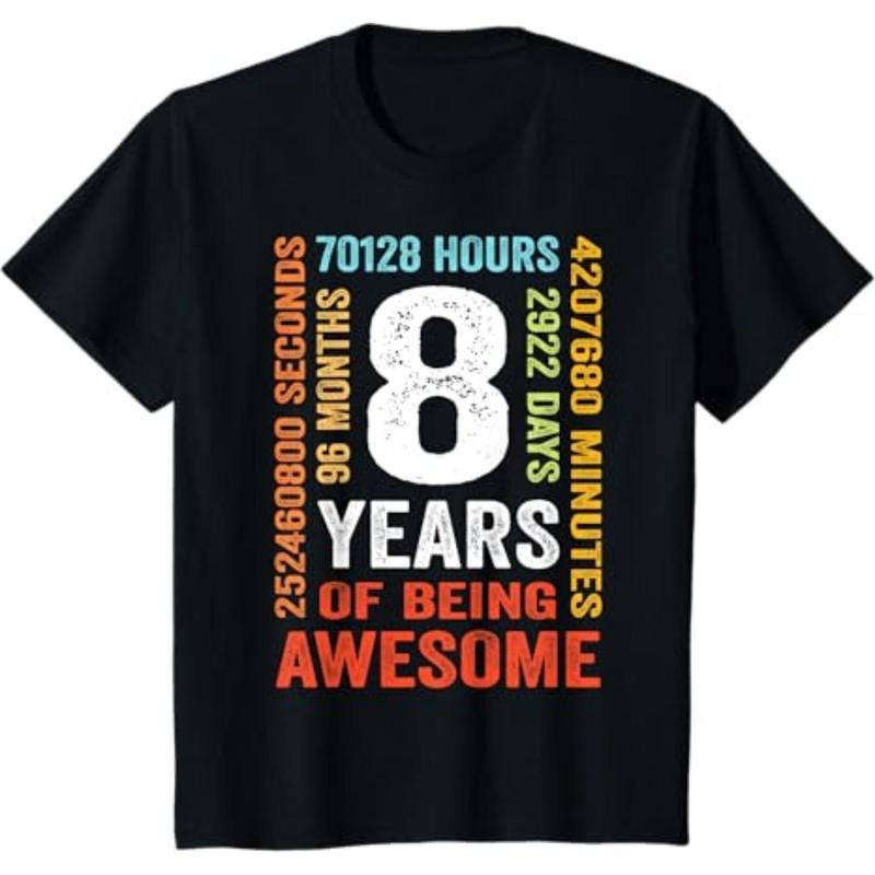 Casual T-shirt 8th Birthday WB shield Years Old Vintage Retro 96 Months T-Shirt Menswear Top Hoodie, Sweatshirt