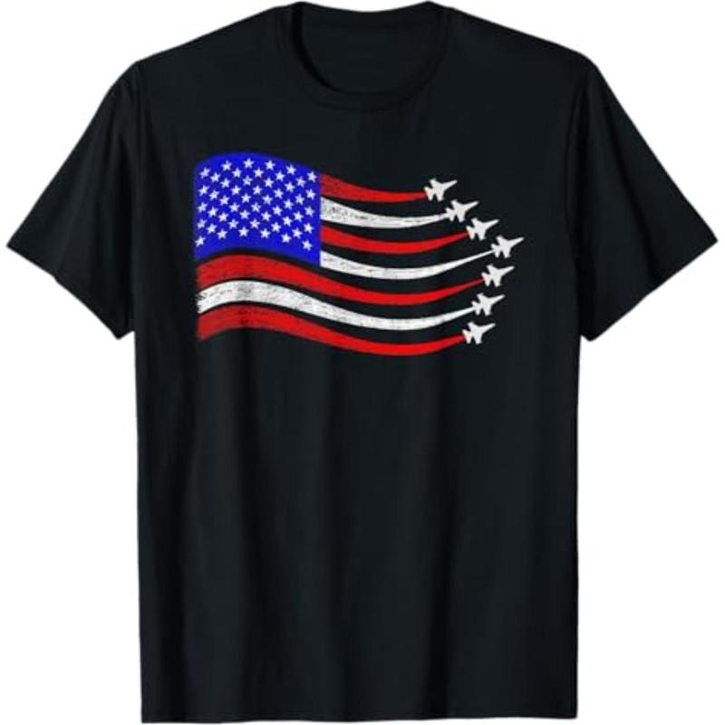 Casual T-shirt American Patriotic Fighter Jets USA Flag Waving 4th FOG July T-Shirt Comfy Graphic Hoodie, Sweatshirt
