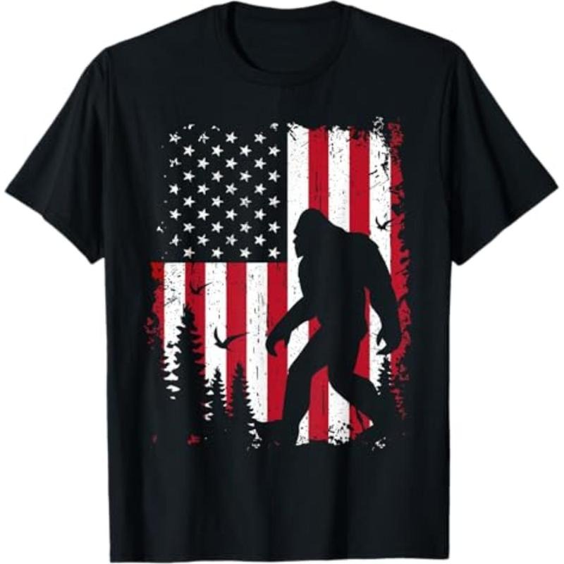 Casual T-shirt Bigfoot 4th FOG July Shirt American USA Flag Patriotic T-Shirt Graphic Graphic Tees Hoodie, Sweatshirt