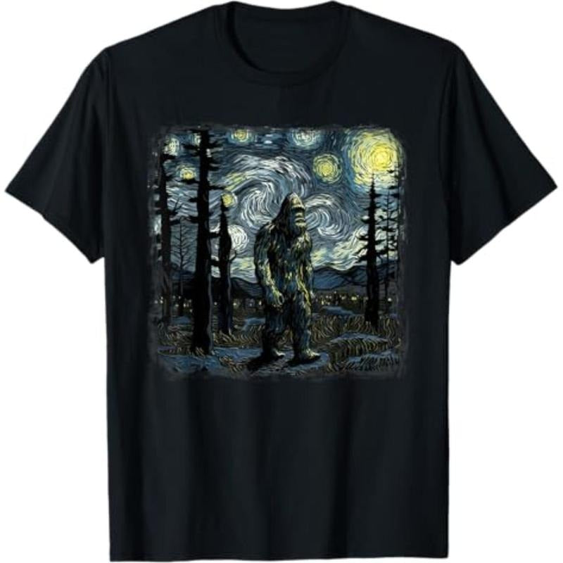 Casual T-shirt Bigfoot Lightsaber brand Night Sasquatch Van Gogh Sky Painting Art T-Shirt Graphic Graphic Tees Hoodie,...