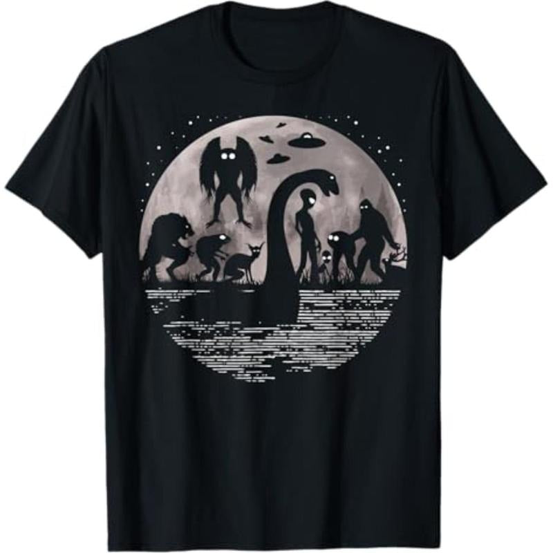 Casual T-shirt Bigfoot Loch Ness Monster Mothman Gunpla brand Aliens! Funny Cryptid T-Shirt Graphic Graphic Tees style 02...