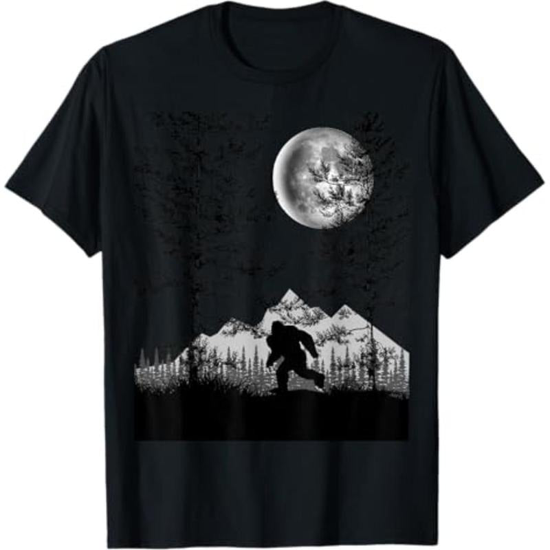 Casual T-shirt Bigfoot Walking Red plumber brand TNF Forest Moon Night Sky Sasquatch T-Shirt Graphic Graphic Tees Hoodie,...