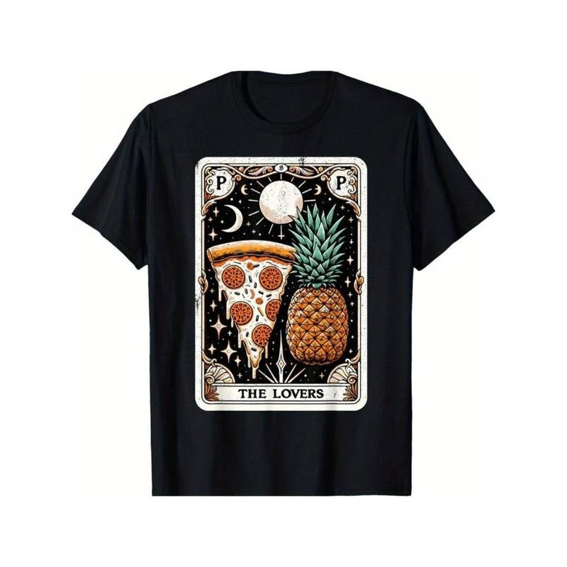 Casual T-shirt Bitten fruit Pizza Tarot Card Hawaii Pizza Lover Funny Pizza T-Shirt Summer Comfortable Casual Short...