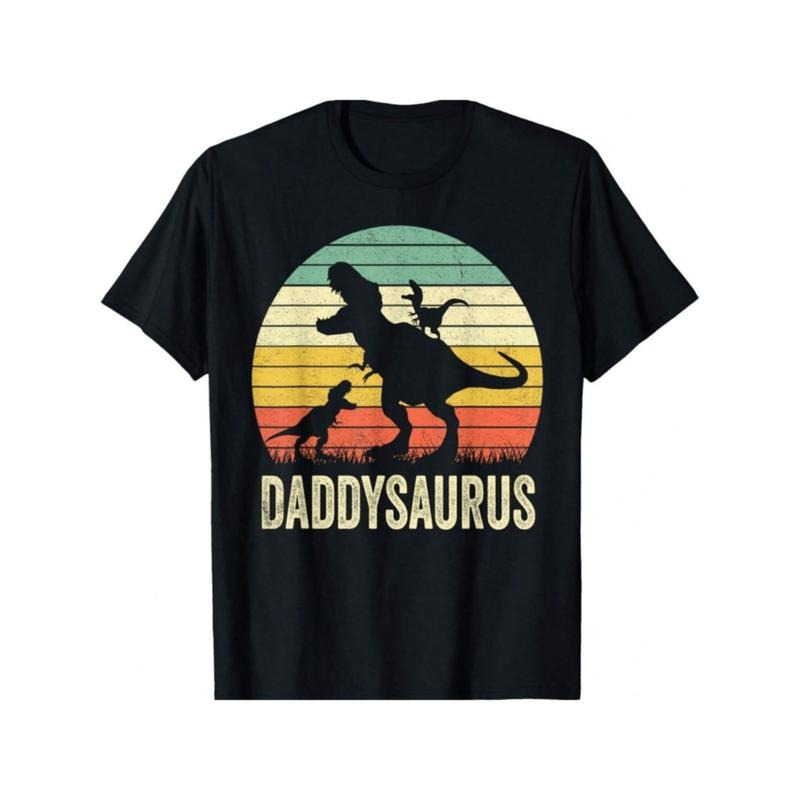 Casual T-shirt Daddy Dinosaur Daddysaurus 2 TNF'WB shield Day Gift For Dad T-Shirt Menswear Top Graphic Graphic Tees...