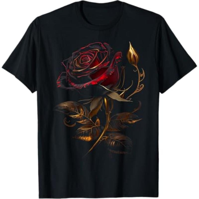 Casual T-shirt Deep Red Rose Black Gunpla brand Gold Graphic Tees for Men Women T-Shirt Top Streetwear Hoodie, Sweatshirt