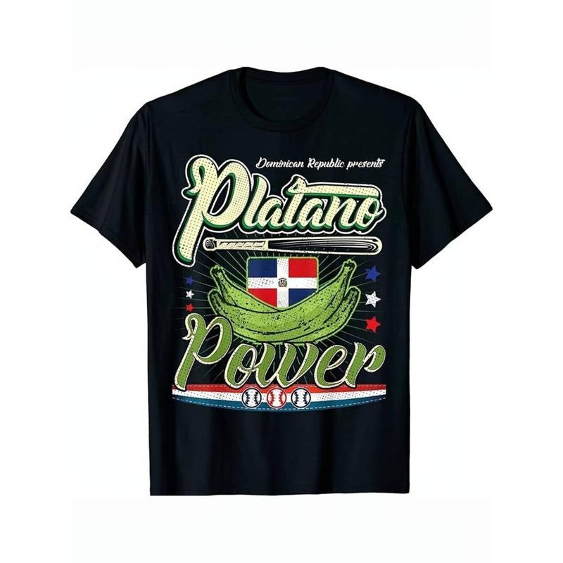 Casual T-shirt Dominican Republic Pride: Men'WB shield Cotton Spiky hair fighters T-Shirt with Spiky hair fighters Flag...