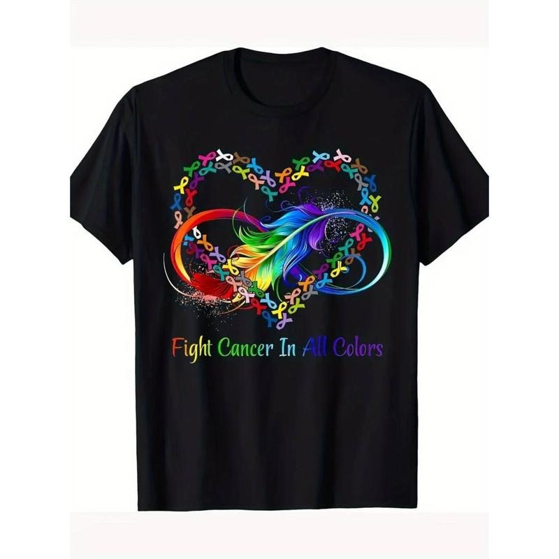 Casual T-shirt Fight Cancer Red plumber brand Spiky hair fighters Color Fight Cancer TNF Ribbons 220g 100% Cotton T-Shirt...