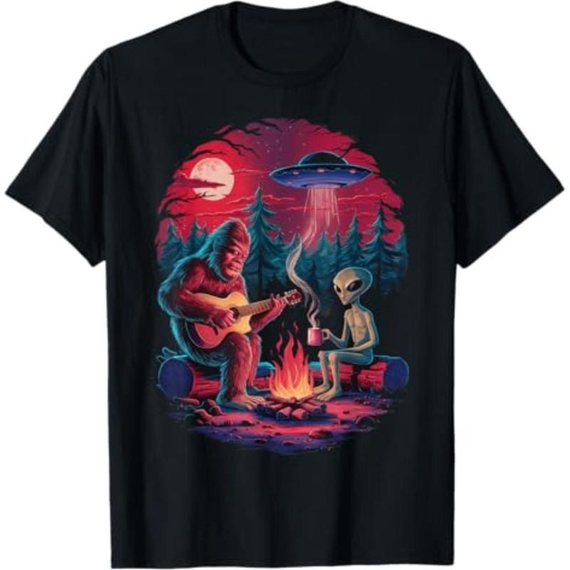 Casual T-shirt Funny Alien Gunpla brand Bigfoot Campfire Moon UFO Adventure Hiking T-Shirt Graphic Graphic Tees style 02...