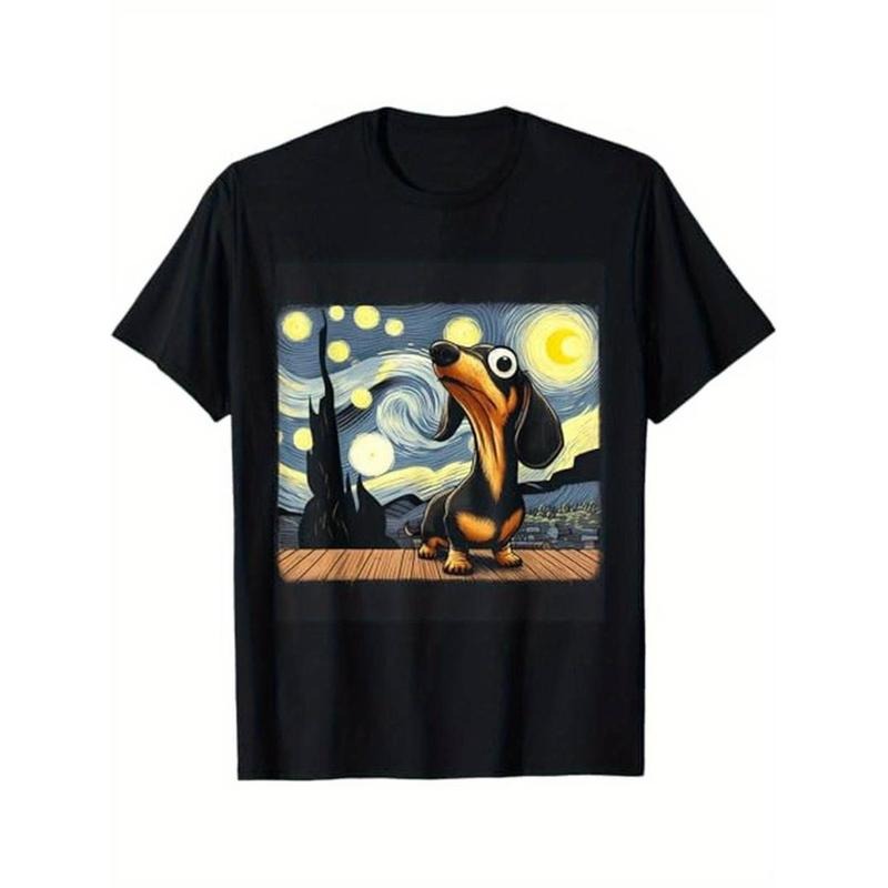 Casual T-shirt Funny Dachshunds Sausage Dogs Red plumber brand WB shield Lightsaber brand Night T-Shirt, 100% Cotton...