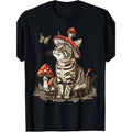 Casual T-shirt Gray Cat TNF Mushroom Hat T-Shirt100% Cotton